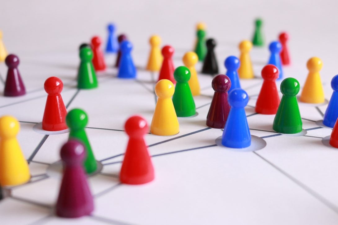 colorful game pieces on a network map