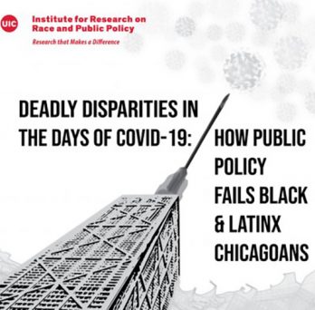 deadly disparities in the days of covid-19 report cover featuring Chicago skyscraper 