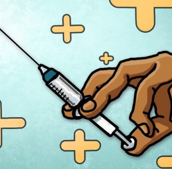 Illustration of a hand with a medical syringe by Hank Yang 