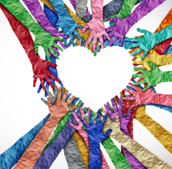 multicolored paper hands reach out to form a heart shape. image courtesy of wildpixel for Getty Images 